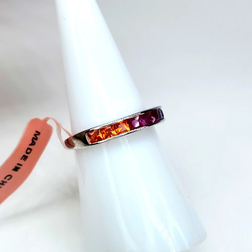 LUSTRO STELLA AAA Multi Color Premium Cubic Zirconia Ring in Silver 6
